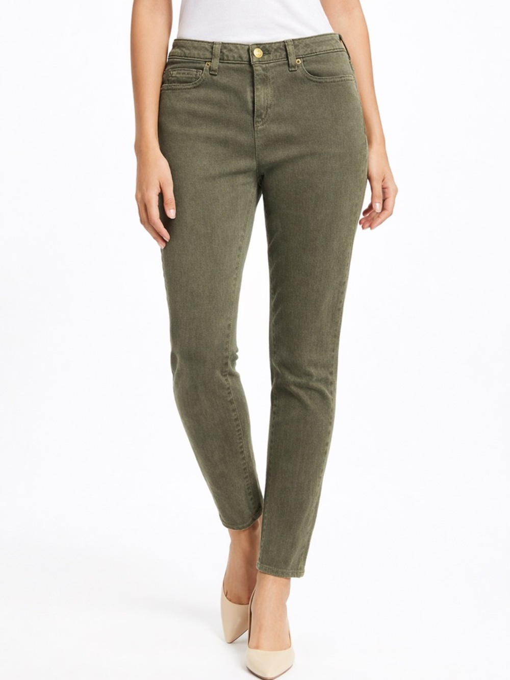 Michael Kors Izzy Skinny Jeans Olive‎ Green Mid Rise Womens Size 4